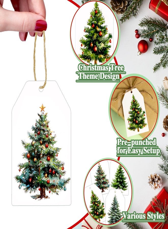Konsait Christmas Tree Gift Tags, 60 Pack Watercolor Christmas Tree Tags with String, Winter Xmas Holiday Wrapping Accessories DIY Crafts - Image 3